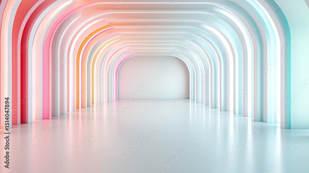 Poster this abstract image showcases a series of colorful arches seamlessly blending into a minimalist spac