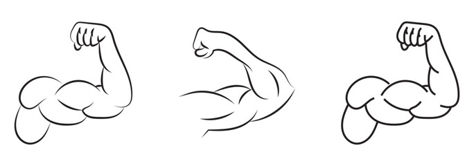 muscle icon set . arm wrestling icon, fighting two strong hand, powerful arms competition, thin line web symbol on white background - editable stroke vector illustration eps10