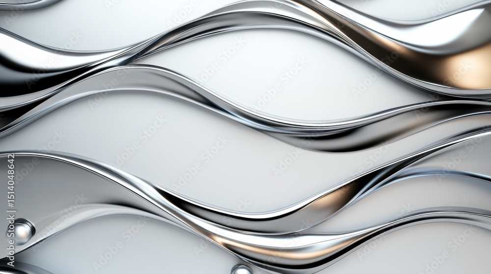 Poster an abstract representation featuring fluid, metallic waves that evoke a sense of motion and elegance