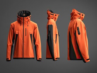 Mockup of a rain jacket with a waterproof finish and a functional design. 