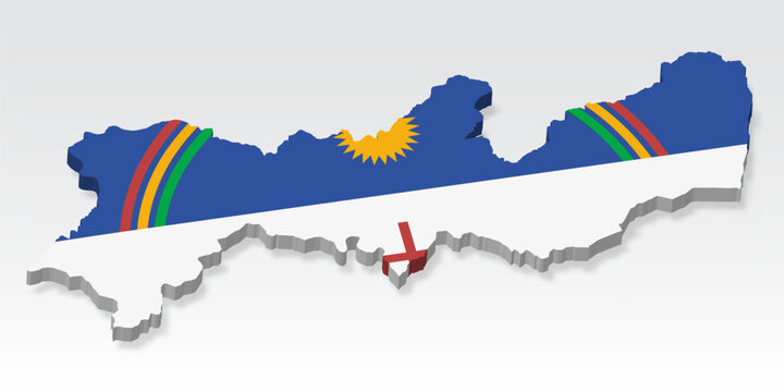 3D Pernambuco of Brazil  map with flag. Three dimensional map of Pernambuco with shadow. Flag of Pernambuco on white background for your design.  Brazil. EPS10. 