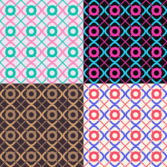 Set of Seamless Circle Grid Patterns. Retro Geometric Backgrounds