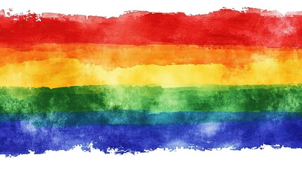 Rainbow watercolor banner background on white, vibrant colors blending seamlessly, captured in fine 