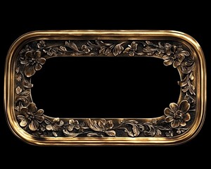 Rectangle vintage gold frame for web presentation, the refined details of the gold captured with realistic texture and light reflections 