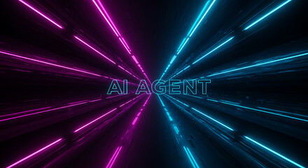 Futuristic neon tunnel with vibrant pink and teal lights creates a captivating, dynamic effect.