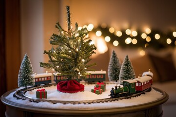 Enchanting Miniature Christmas Train Set with Festive Trees and Gifts