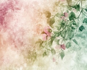 Watercolor floral pattern with soft shades of pink and green, the gentle brushwork captured in delicate high-definition detail