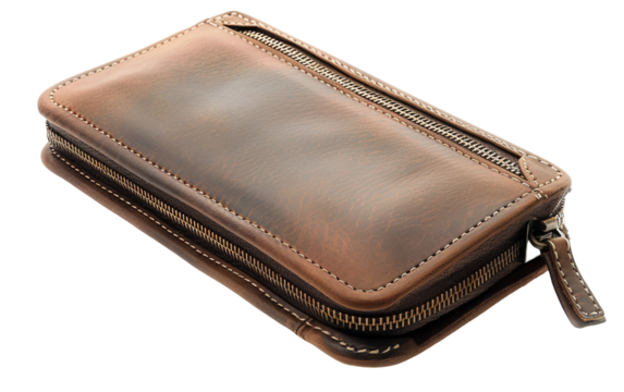 Premium Leather Wallet Featuring a Durable Zipper for Everyday Convenience Isolated on Transparent Background
