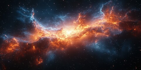 Fototapeta premium Cosmic nebula illuminated by vibrant colors showcases the beauty of space in a stunning celestial display