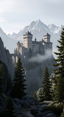 Majestic Mountaintop Castle Shrouded in Mist