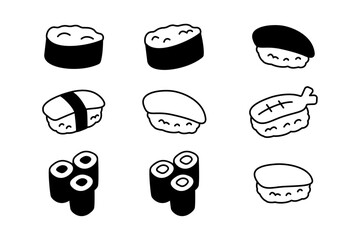 手描き風のかわいい寿司のイラストセット