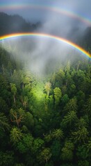 Majestic Rainbow Arcing Over a Lush Forest Canopy