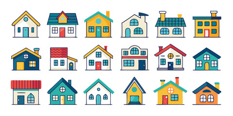 Themed House Icon, Suburban Home Clipart, Little House Drawing, Room House Poster, Colorful Home Icon, Design Cottage