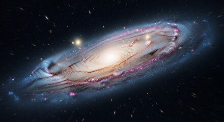 Majestic spiral galaxy with pink nebulae and bright central bulge in deep space