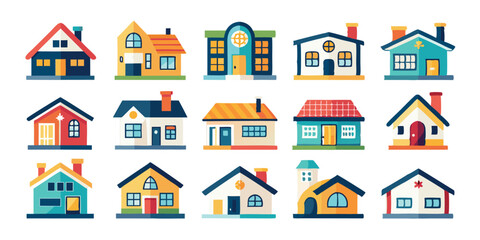 Happy House Vector, Little Home Design, House with Chimney, Family Friendly Home Art, Drawing Style House, Red Door House, Classic Home Design