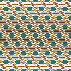 Hexagonal seamless pattern. Mosaic tiles. Geometrical wallpaper. Honeycomb print. Ethnic ornament illustration. Wicker background. Flooring image. Geometric backdrop. Ethnical vector.