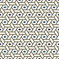 Hexagonal seamless pattern. Mosaic tiles. Geometrical wallpaper. Honeycomb print. Ethnic ornament illustration. Wicker background. Flooring image. Geometric backdrop. Vector work