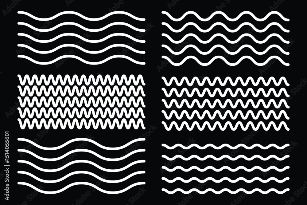Aufkleber set of wavy zigzag stroke lines pattern. sea wave vector icon set. vector illustration