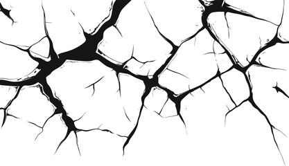 Obraz premium Vector silhouette of a cracked or broken ground surface. Abstract fissure texture in black on white, ideal for destruction effects, damaged surfaces, or grunge design elements.