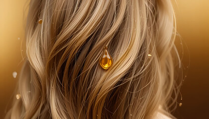 Hair Strands with Multiple Golden Oil Droplets