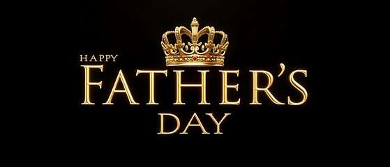 Father's Day Greeting: A regal golden crown sits atop a luxurious text display for Father's Day, against a sophisticated black background, embodying elegance and celebration.