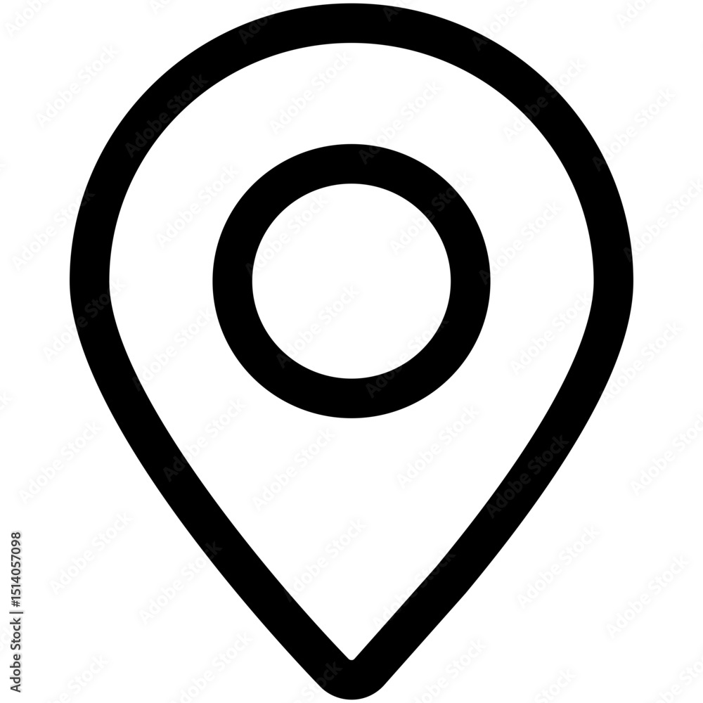 Poster black outlined location pin with a circular center marking a specific place on a map element