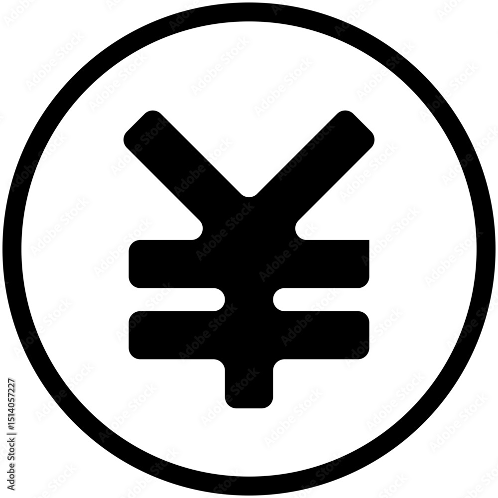 Aufkleber black yen symbol inside of a white circle with a black border displayed in a centered composition