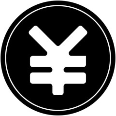 White yen symbol inside a black circle with a thin white border around the edge of the circle shape