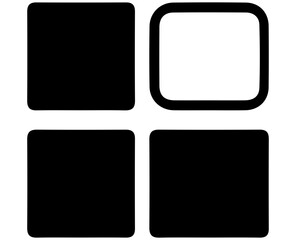 Illustration of a grid layout with three filled squares and one outlined square in black and white color