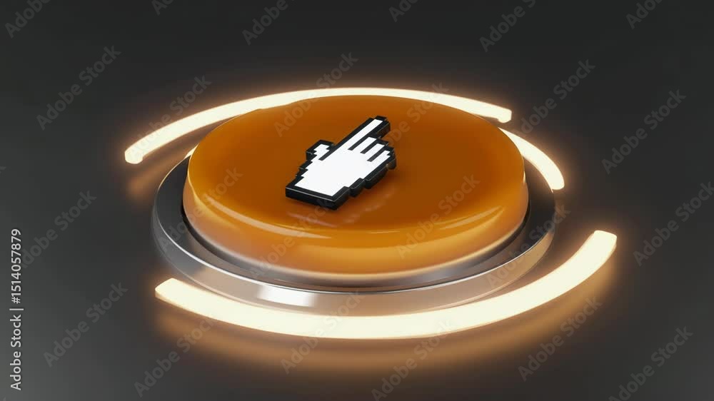 Poster press button concept 3d animation with cursor and light rings