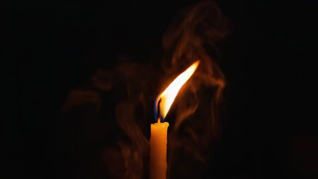 Candle Flame Burning on Dark Background Slow Motion
