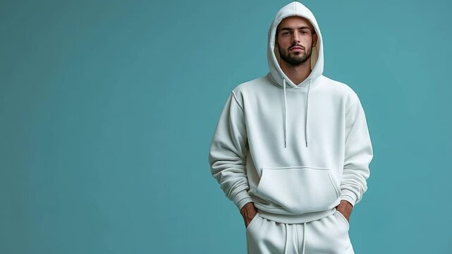 Man in Blank White Hoodie & Sweatpants Mockup Fashion Apparel