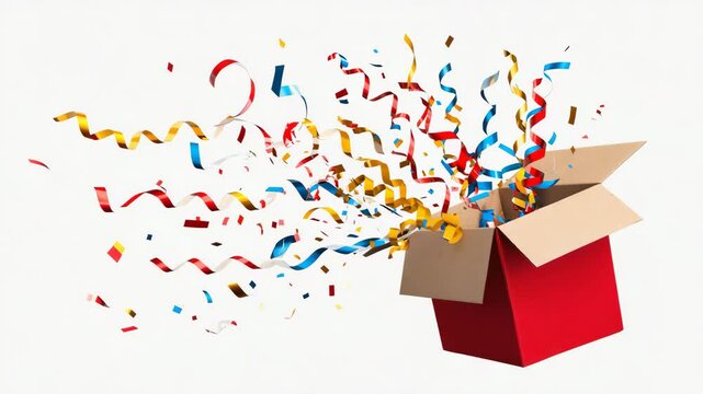 Confetti burst from gift box for celebration surprise