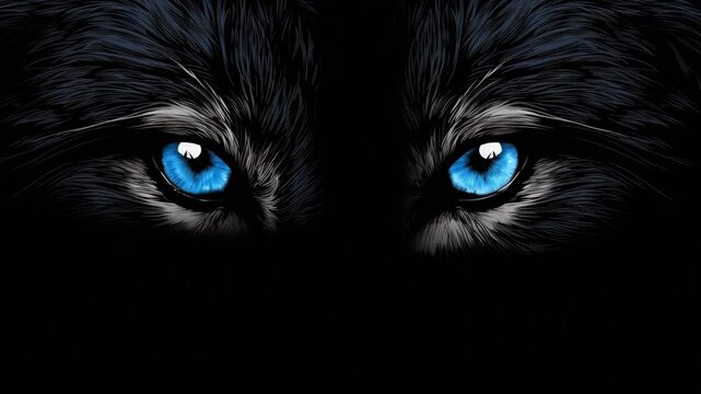 Intense Blue Feline Eyes Piercing Darkness Animation