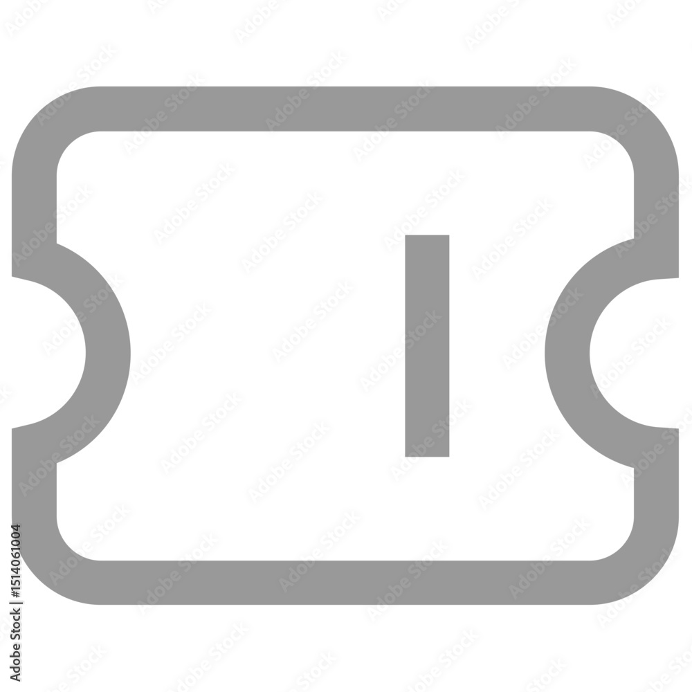 Poster illustration of a simple gray ticket with a vertical line inside on a white background image view