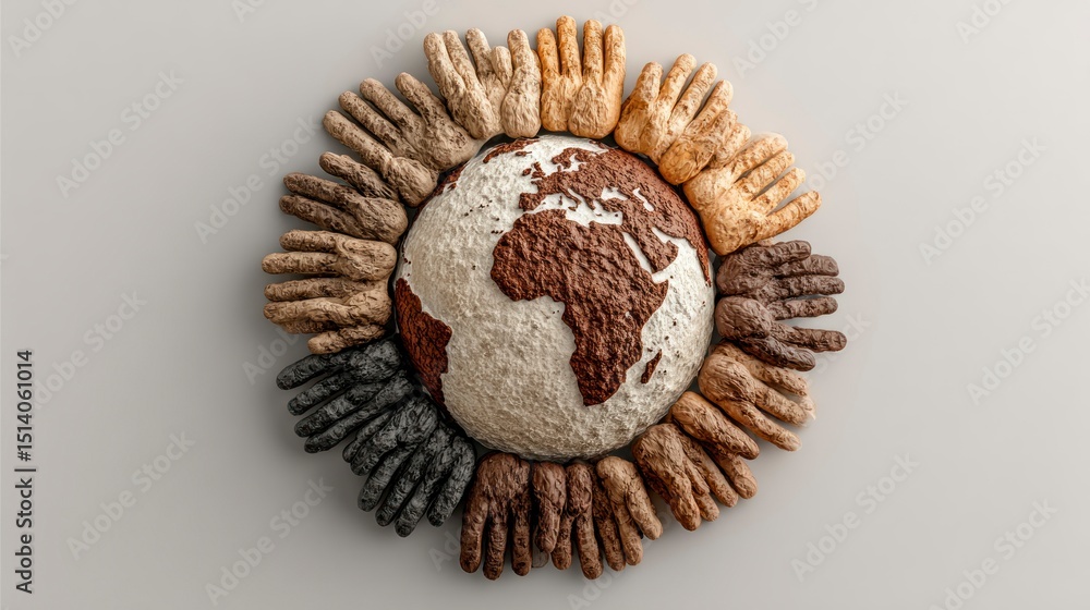 Poster unity of diversity hands around the globe symbolizing global inclusion and equality