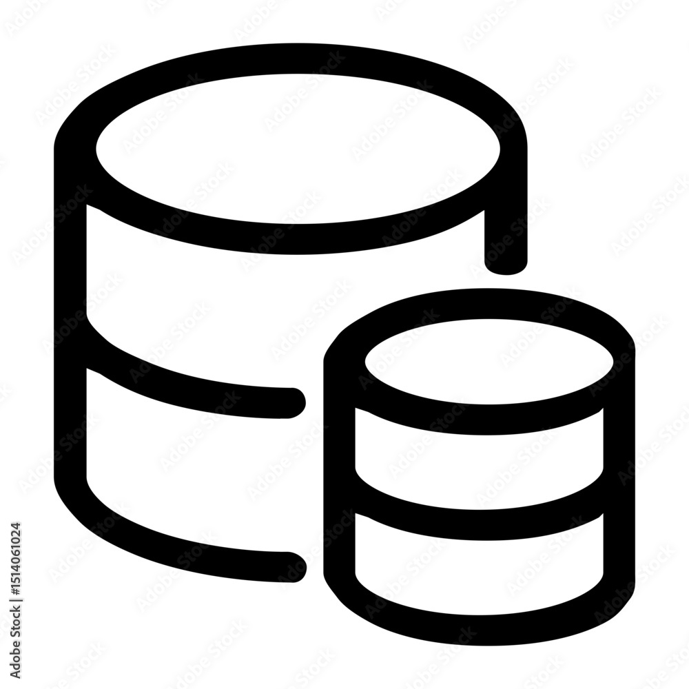 Fototapete two cylindrical database icons with different sizes in a simple line art style representation design