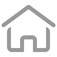 A simple gray house icon with a roof and doorway isolated on a white background in a vector graphic