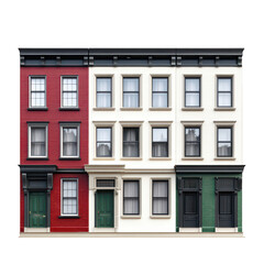 Fototapeta premium Three story townhouse building facade isolated on transparent background