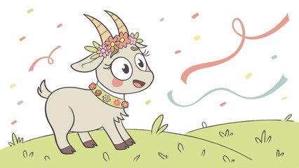 Fototapeta premium Adorable AI-Generated Goat Illustration Festive Springtime Design
