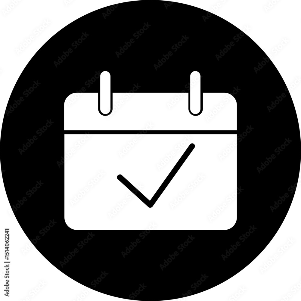 Poster black circle containing a white calendar icon with a check mark indicating a completed schedule item