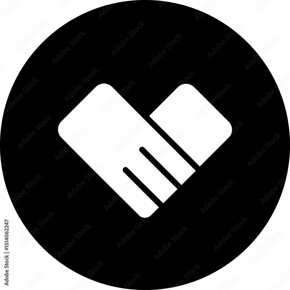 Poster illustration of a white heart shape with three lines inside on a black circular background design el