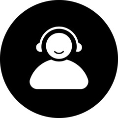 Illustration of a person with headphones inside a black circle graphic representation icon style design