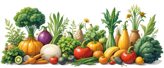 Fresh vegetables illustration background in white background with blank copy space  
