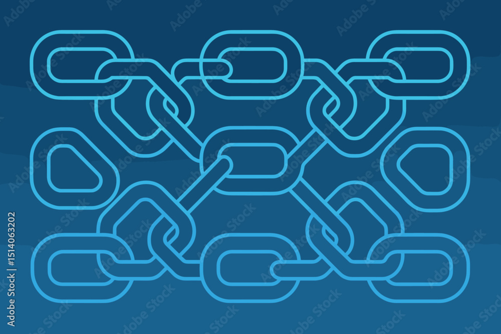 Poster abstract blockchain technology concept with interconnected chain links. digital network, data securi