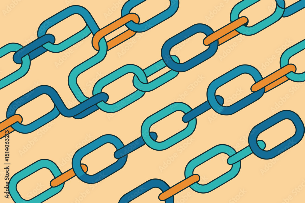 Poster abstract blockchain links vector. interconnected chains symbolize network, data security, cryptocurr