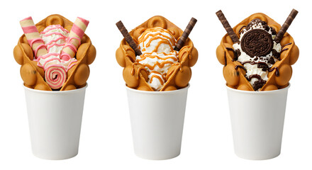 Hong Kong-Style Bubble Waffles with Ice Cream and Toppings