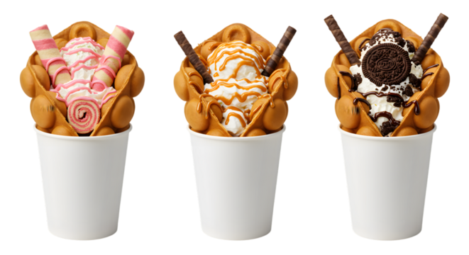 Hong Kong-Style Bubble Waffles with Ice Cream and Toppings