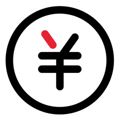 Illustration of a yen symbol inside a circle with a red accent mark on the upper left side element