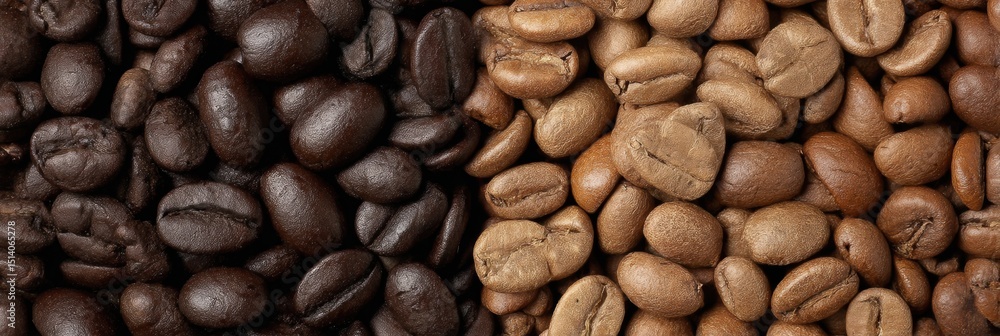 Aufkleber Comparison of Caffeinated and Decaf Coffee Beans Revealing Distinct Characteristics and Color Variations, Highlighting Soft Texture Differences